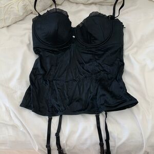 Black satin corset by Intimissimi 36C side zip adjustable straps underwire bra